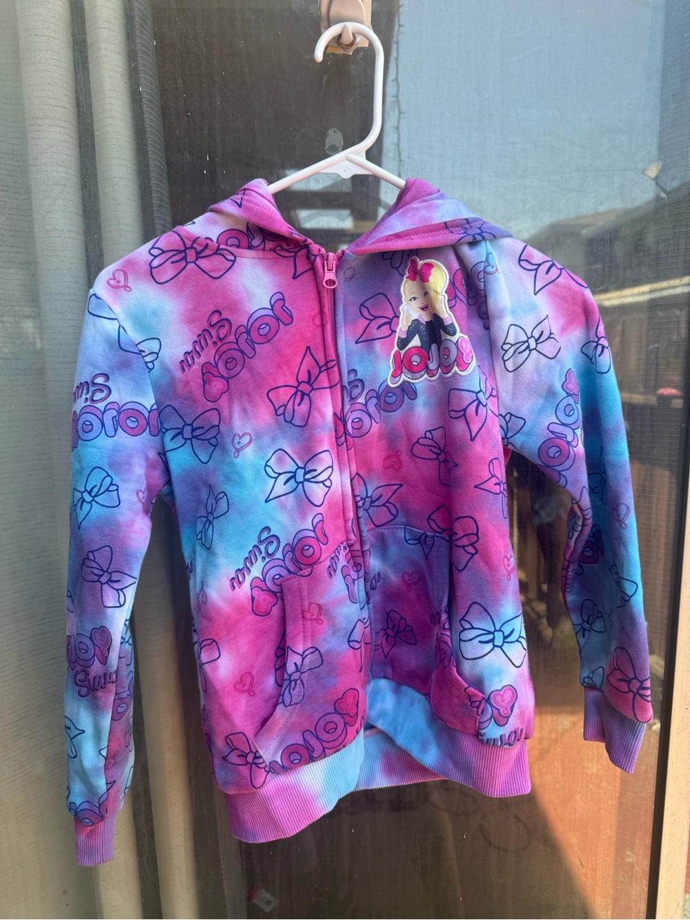 JoJo Siwa Pink & Blue Tie-Dye Zip Hoodie with Bow Graphics nickelodeon
